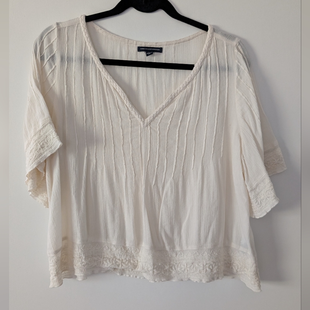 American Eagle White Boho Medium Top
